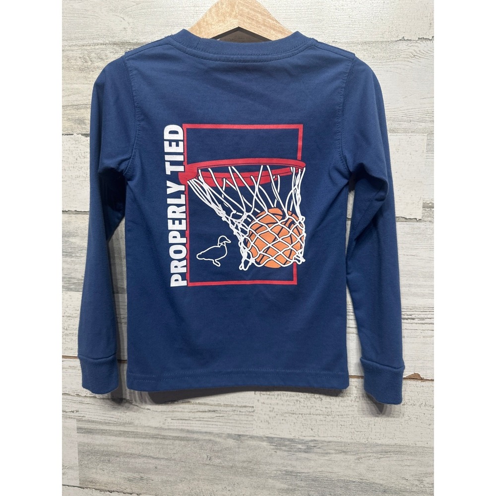 Properly Tied Pocket Tee Kids Size 2 Navy Blue Basketball Graphic‎ EUC